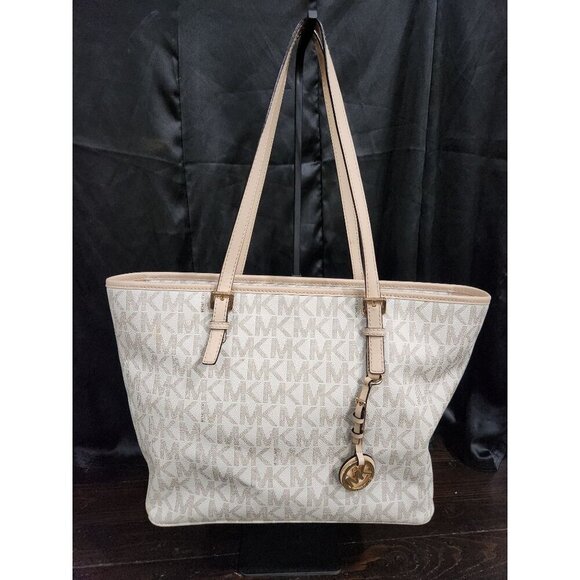 Authentic Michael Kors Jet Set Medium Logo Tote Bag in Vanilla - Picture 1 of 12